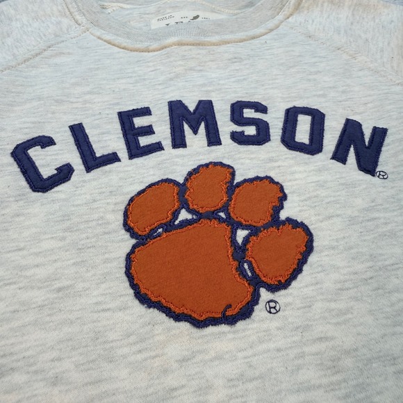 League Clemson Tigers Paw Sweatshirt Pullover Heather Gray/Oatmeal Women's Small - Picture 2 of 8